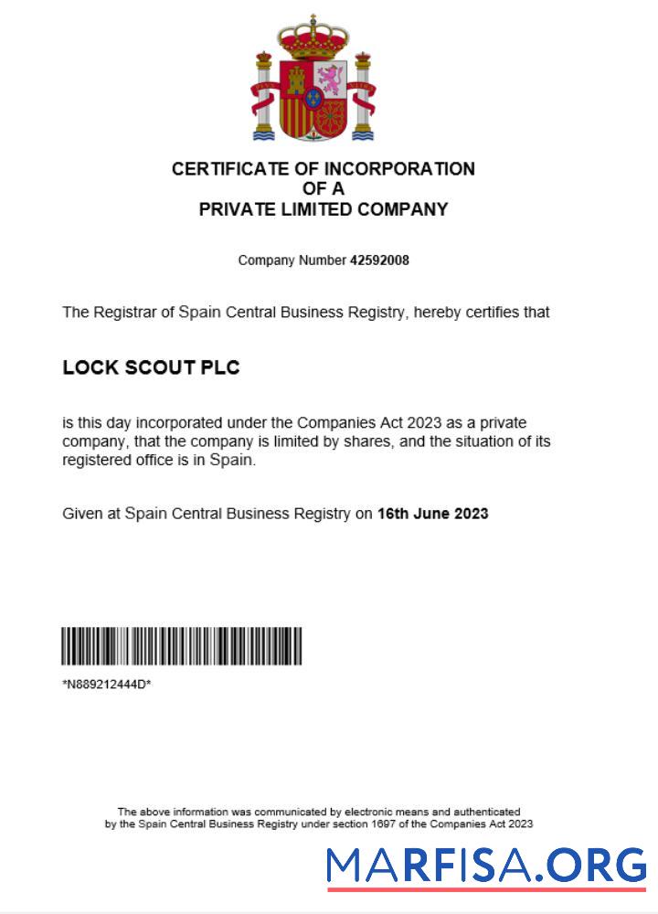 Realistic Spain business registration certificate Word and PDF template